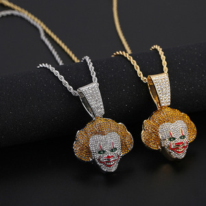 Collar con colgante de payaso y cadena retorcida, de aleación con circonitas pavé, estilo hip hop, joyería llamativa de moda urbana <span class=keywords><strong>para</strong></span> hombre, venta al por mayor, collar <span class=keywords><strong>para</strong></span> hombre - Product Image 4