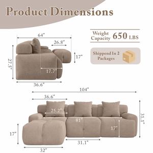 Canapé modulaire moderne sans ossature, canapé nuage, canapé 3 places avec repose-pieds pour salon - Product Image 2