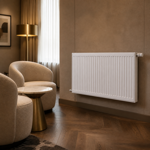 Radiatore a Pannello Orizzontale Contemporaneo in Acciaio Dolce Bianco con Texture a Costine Verticali, Montaggio a Parete, Valvola Termostatica <span class=keywords><strong>per</strong></span> Spa e Lounge - Product Image 6