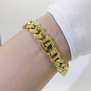 Men's Gold-Plated Cuban Chain with 13mm Moissanite Chain Diamonds Chain, Iced Out Hip-Hop Style Necklace & <b>Bracelet</b> - Product Image 6