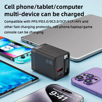 Chargeur PD 3.0 65W avec câble USB-C rétractable, adaptateur mural double USB C/A, charge rapide 3.0 pour ordinateur portable, tablette, téléphone