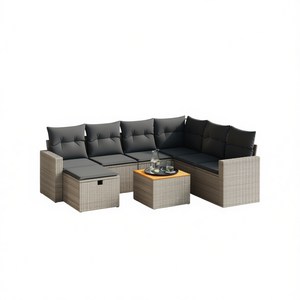 Ensemble de canapés de jardin gris en rotin, 6 places, mobilier d'extérieur avec rangement, design contemporain - Product Image 1