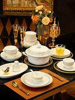 Service de Table de Luxe en Porcelaine Fine Dorée à Motifs Floraux - Compatible Lave-Vaisselle/Micro-ondes/Four - Plus de 10 Pièces pour Thé, Maison, Restaurant, Mariage