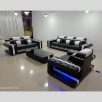 Modernes Luxus-LED-U-Form-Sofa-Set Hochwertige Intelligente Möbel mit Stauraum für Villen Samt-Leder-Bezug und Schwammfüllung