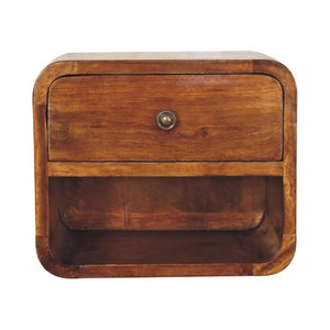 Solid Wood Mini Curve <b>Floating</b> Nightstand 1 Drawer 1 Open Slot Chestnut - Product Image 2