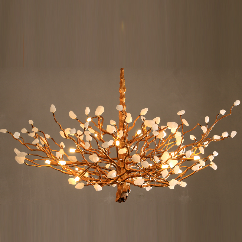 Dedicate Round Flower Brown Body Color Copper Brass K9  Crystal Ceiling Mounted Pendant Lamp Chandelier For Restaurant Bedroom