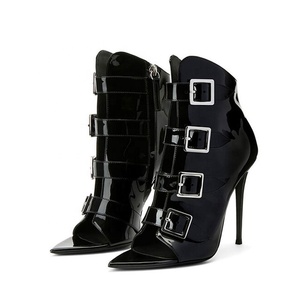 Summer Peep Toe High Heel Metal Buckles Short <b>Boots</b> Patent Ankle Women Stiletto Thin Heels Sandals Shoes - Product Image 2