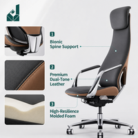 Fauteuil de direction pivotant en cuir véritable de première qualité, design moderne, avec appuie-tête réglable en hauteur et base métallique