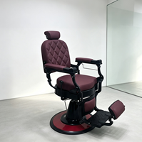 Fauteuil de Barbier Vintage pour Hommes avec Base Hydraulique Stable et Revêtement Matelassé Diamant pour Salon de Beauté
