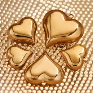 Chic gros gros bijoux fournitures plaqué or 18 carats Bulgy Puffy Puffed Puff coeur pendentifs à breloque - Product Image 2