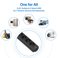 Prise de courant personnalisable de haute qualité avec 5 prises et ports USB Type-C, protection contre les surtensions EU, matériau ABS+PC, câble de 1,5 m, certifié CE