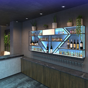 Porte-verres et vin en métal Porte-verres vintage Support mural en métal Présentoir à vin lumineux au plafond avec led - Product Image 4