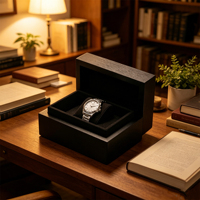 Boîte à montre en bois grainé noir mat avec doublure en mousse EVA, logo personnalisé pour l'emballage de montres-bracelets, vente en gros et rangement de luxe pour cadeaux