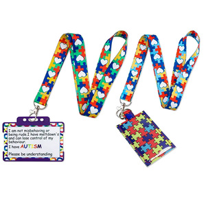 Patchfan Porte-clés et lanières de cou en sangle <span class=keywords><strong>pour</strong></span> clés et téléphones portables, avec motif puzzle de sensibilisation à l'autisme, porte-badges et colliers - Product Image 1