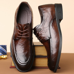 Chaussures habillées en cuir pour hommes, bout pointu, à lacets, noires, formelles, pour le bureau, les affaires, jeunes de 18 à 40 ans - Product Image 2