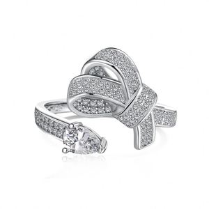 Dylam New Arrival Stylish S925 <b>Silver</b> Jewelry Rhodium Plated Resizable 5A Cubic Zirconia Sparkling <b>Adjustable</b> Bow Tie <b>Rings</b> - Product Image 1
