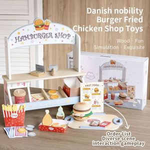 ชุดของเล่นครัวไม้สำหรับเด็กเล็ก ชุดอาหารจำลอง เคาน์เตอร์แฮมเบอร์เกอร์ - Product Image 1