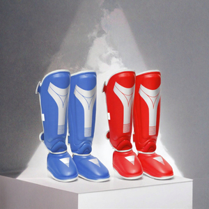 Espinilleras de Cuero PU Personalizadas para Kick Boxing, Muay Thai, MMA, con Cierre de Velcro, Protección Profesional - Product Image 2