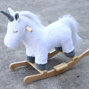 Unicorno Rocker peluche sedia a dondolo cavaliere bambini cavallo a dondolo in legno farcito animale giro sul giocattolo bambini peluche cavallo a dondolo - Product Image 5