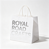 Sac de courses en papier blanc uni recyclable, personnalisé avec logo ROYAL ROAD CRAFTS estampé argent, en coton torsadé réutilisable pour vêtements