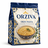 Sachet d'emballage personnalisé pour pâtes Orzo, pochette à fond plat avec fermeture éclair, plastique alimentaire haute barrière pour pâtes sèches, marque privée
