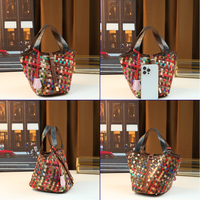 Tas Tangan Wanita Model Bucket Kulit Sapi Warna-warni Gaya Retro Eropa Amerika