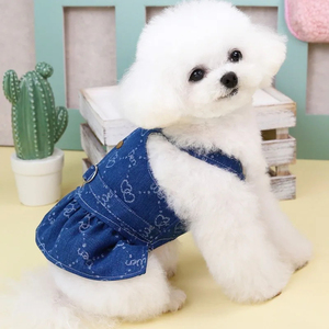 Small Dogs Clothes <strong>Designer</strong> Luxury <strong>Puppy</strong> Summer Clothes Girls Cat Dresses Love Jeans <strong>Harness</strong> Vest Denim Dress One Piece S-XXL - Product Image 1