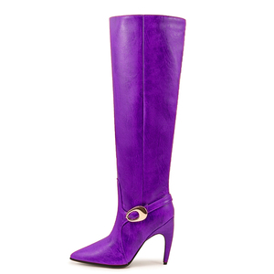 Large Size 47 High <b>Hook</b> Heels Wide Fit Long Boots Metal Buckles Dress Stiletto <b>Shoes</b> Women's Solid Knee High Booties - Product Image 2