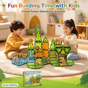 Set di <span class=keywords><strong>Piastrelle</strong></span> Magnetiche a Tema Giungla da 7,5 CM, 62 Pezzi con Figure di Animali, Blocchi Educativi STEM, Giocattolo Creativo per Bambini - Product Image 2