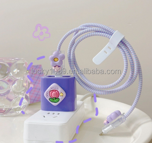 ชุดป้องกันสายอุ้งเท้าสีชมพู, ที่ป้องกันสายชาร์จเร็วสำหรับ iPhone ชาร์จเร็ว USB สายข้อมูลป้องกันสาย sprial ป้องกัน - Product Image 4