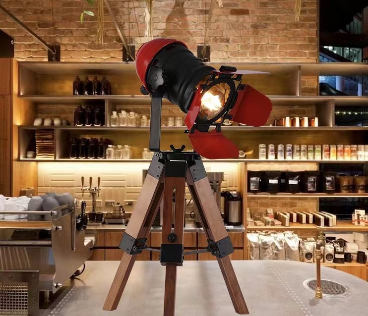 三脚ミニフロアランプアンティークサーチライト木製調節可能