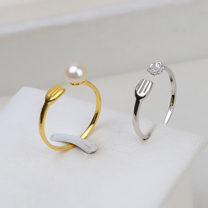 Anillo de Plata S925 con Horquilla Dorada, Ajustable, con Boca Móvil, Semiterminado, para DIY, Soporte para Perlas, Accesorios de Joyería, 97% - Product Image 1