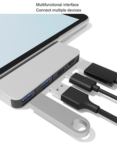 Hub multifunción USB de 4 puertos 3,0, carcasa de aleación de aluminio, estación de acoplamiento plateada, Hub tipo C para Microsoft <span class=keywords><strong>Surface</strong></span> <span class=keywords><strong>Pro</strong></span> <span class=keywords><strong>8</strong></span>/9 Stock - Product Image 4