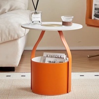 Table d'appoint minimaliste italienne pour petits espaces, seau de rangement en cuir, table basse d'angle haut de gamme pour canapé, tables d'appoint de salon