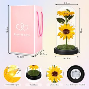 Tournesol éternel en verre coloré, fleur artificielle avec lumière LED, cadeau unique, thème amour Saint-Valentin, modèle produit - Product Image 2