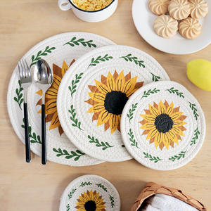 Sunflower Print Woven Placemat Round Heat Insulating <b>Cup</b> <b>Mat</b> Home Use Western Style - Product Image 5