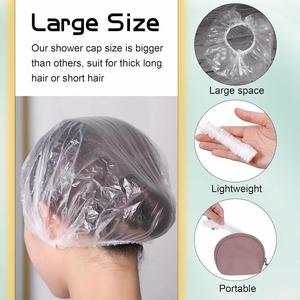 Bonnet de protection jetable transparent en PE pour salon de coiffure, imperméable, personnalisé, pour traitement à sec et douche, vente en gros - Product Image 6