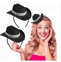 Diadema con Mini Sombrero Vaquero de Pedrería Rosa al por Mayor para Fiesta de Boda, Horquilla para el Cabello, Precio de Fábrica