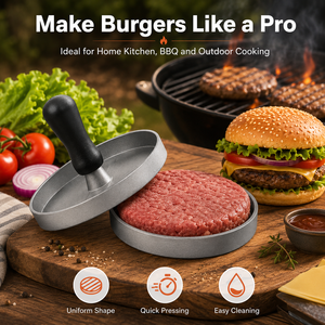 Presse à hamburgers en aluminium durable, facile à nettoyer, moule à galettes pour la préparation de hamburgers uniformes à la <span class=keywords><strong>maison</strong></span> ou en extérieur - Product Image 4