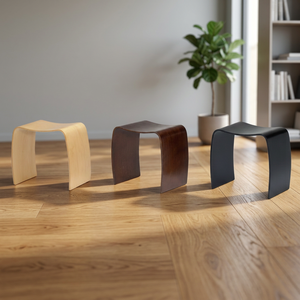 Banc ottoman moderne et durable en bois courbé avec housse amovible pour salon, chambre et appartement - Product Image 3