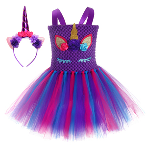 Robe d'été de haute qualité pour fête d'anniversaire Bébé Violet <span class=keywords><strong>Licorne</strong></span> Sequin Fluffy Tulle Tutu Robes pour Filles Enfants - Product Image 1