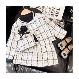 Ensemble robe fille printemps automne, col rond, à carreaux avec fleur rose + jupe courte, 2 pièces pour ensemble de vêtements fille - Product Image 1