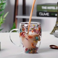 Tasse en verre à fleurs séchées à double couche de 350ml, tasse à thé au lait transparente résistante à la chaleur, tasse à café domestique