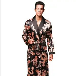 Pijama de satén de seda de lujo, manga larga, para verano, para hombre