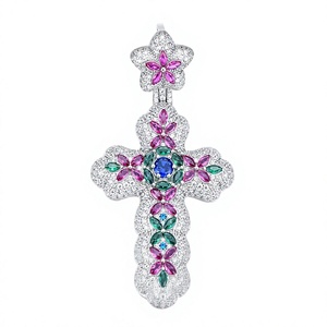 Colgante de Cruz Cristiana con Piedras de Zirconia y Moissanita, Aleación de Plata 925, Amuleto Religioso, Joyería Unisex, Regalo - Product Image 1