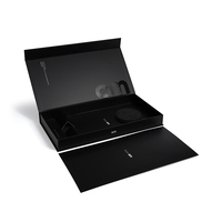 Boîte rigide magnétique noire haut de gamme avec logo personnalisé, emballage cadeau avec mousse EVA pour cosmétiques, emballage en boîte cadeau en papier