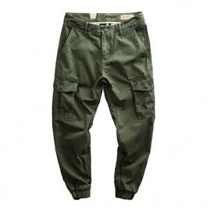 Entrega Directa, en Stock, Venta al Por Mayor, Suministro de Fábrica, Pantalones Casuales Clásicos de Color Sólido, Pantalones de Algodón y Lino Ajustados para Hombre, Pantalones Cargo Holgados - Product Image 3