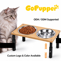 Bols surélevés pour chats en bois à hauteur réglable avec logo personnalisé, avec bols en acier inoxydable pour chats et petits chiens