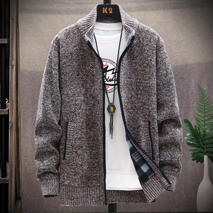 Veste décontractée en tricot d'hiver pour homme, col roulé, bouton, fermeture éclair, logo personnalisé OEM ODM, épaisseur en polaire unie - Product Image 4