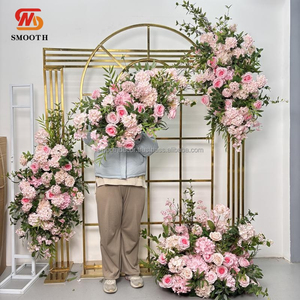 Arche de fleurs artificielles roses en soie lisse avec toile de fond pour la décoration de baby shower, mariage, anniversaire ou événement - Product Image 1